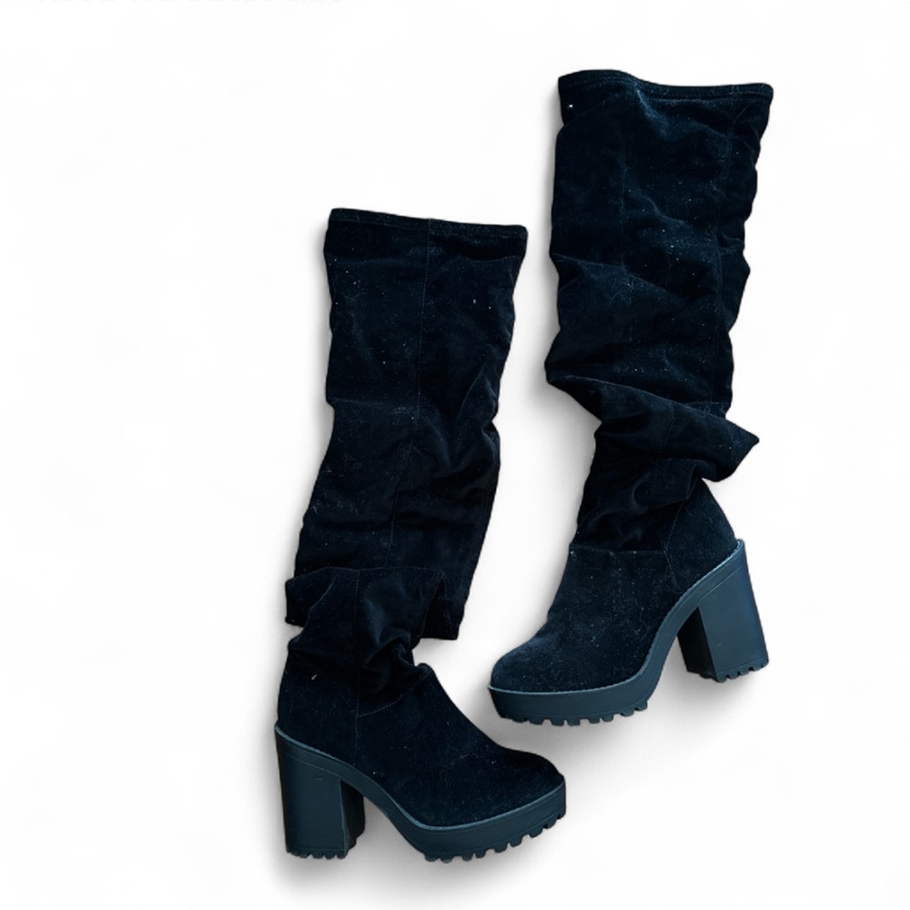 Thigh High Black Velvet Boots Size 41